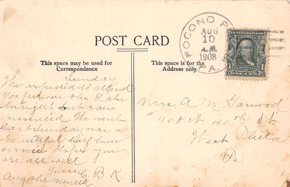 Pocono Pines Pennsylvania Vesper Service At Lake B/W Lithograph Postcard U5452 United States