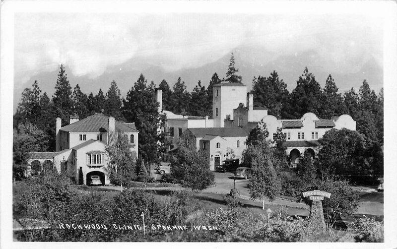 Autos Rockwood Clinic Spokane Washington 1930s Postcard 1257
