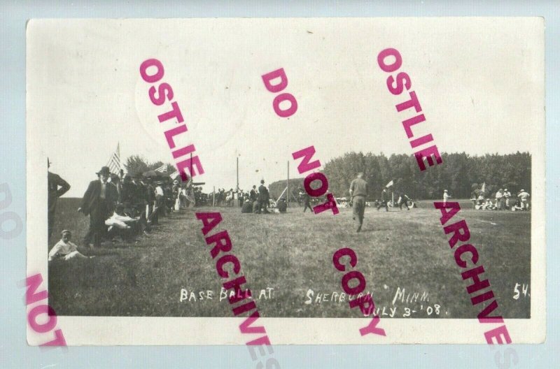 Sherburn MINNESOTA RPPC 1908 BASEBALL GAME UNDERWAY nr Fairmont Jackson Trimont