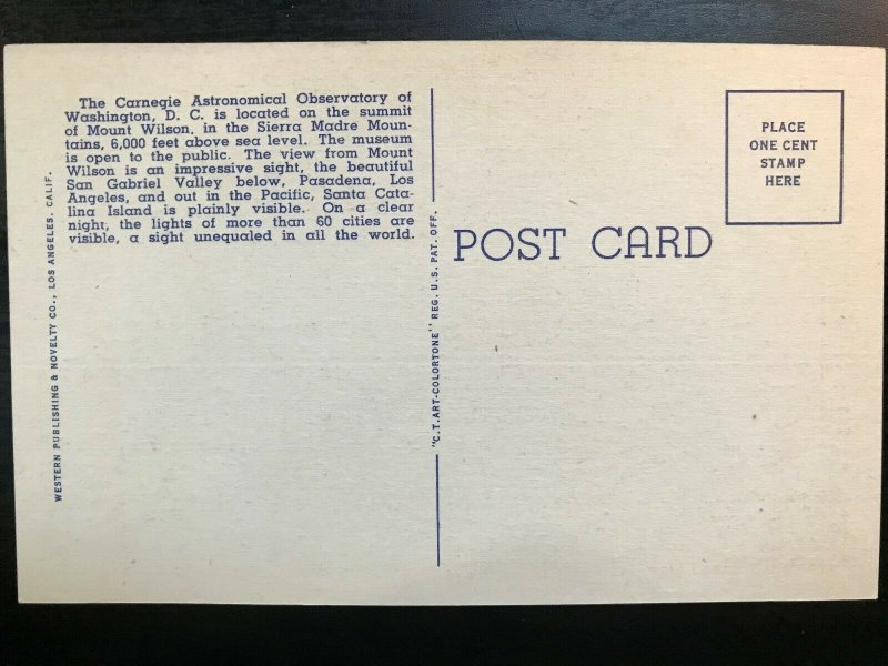 Vintage Postcard 1936 Mount Wilson Observatory Los Angeles California (B)