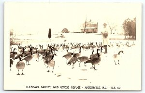 1940s ANSONVILLE NC LOCKHART GADDY'S WILD GOOSE REFUGE SNOW RPPC POSTCARD P2802G