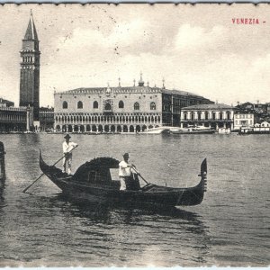 c1910s Venice, Italy Postcard Panorama Gondola St Mark's Bell Doge's Palace A371