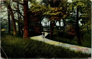 Postcard MA Boston Olmstead Park Jamaica Plain Man with a Bicycle 1908 H17