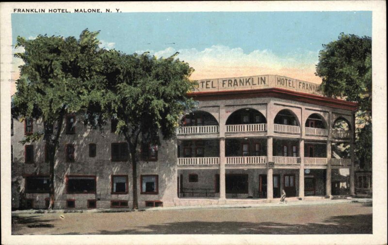 Malone New York NY Franklin Hotel c1920 Vintage Postcard