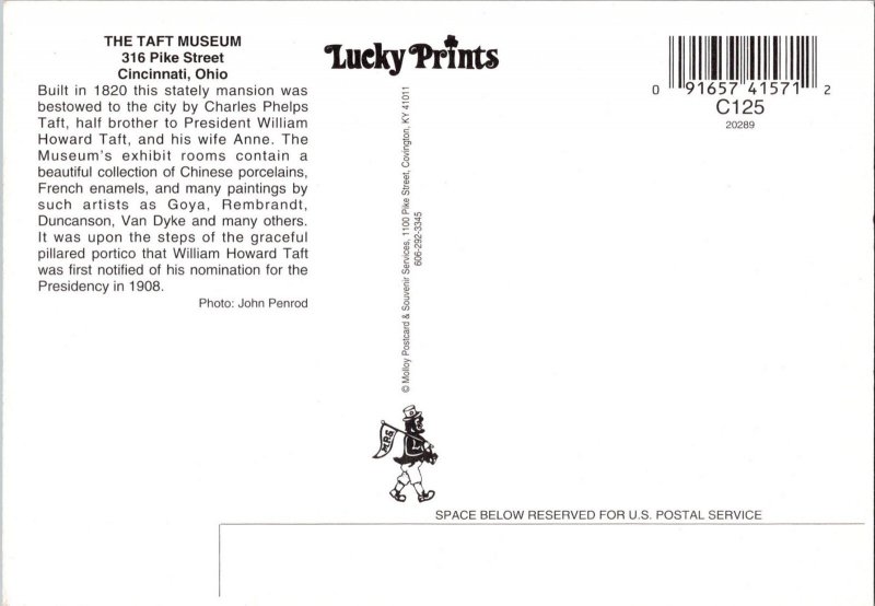 Continental Postcard The Taft Museum Cincinnati, Ohio CE16