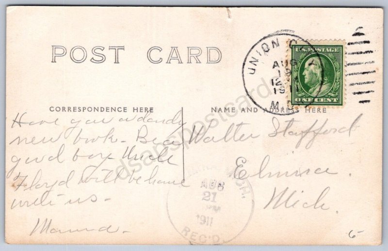 K45/ Union City Michigan RPPC Postcard c1910 One The Mill Race Boating 334