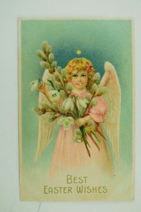 Embossed C. 1910 Easter Postcard Night Scene Angel Star White Crocuses P77