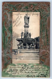 Germany Postcard Greetings from Braunschweig Hagenmarkt Fountain 1904