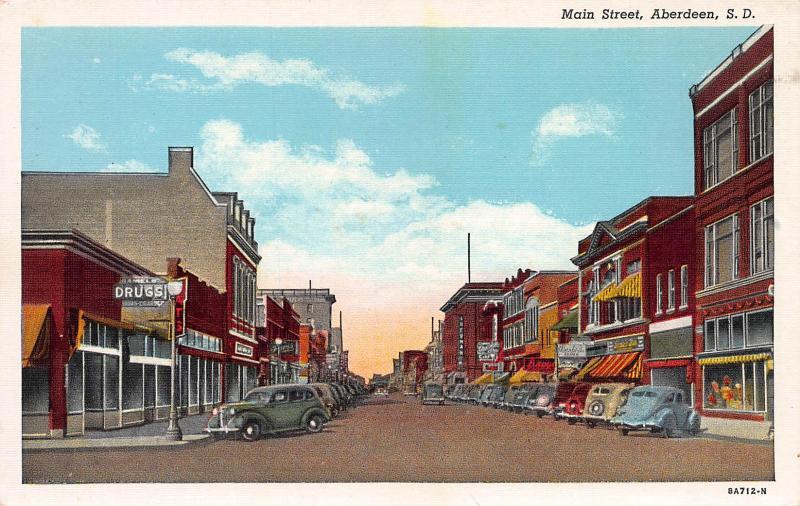 Main Street, Aberdeen, South Dakota, Early Linen Postcard, Unused
