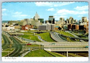 Interstate 94, St Paul Minnesota Skyline, Chrome Postcard