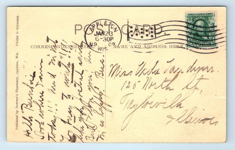 APPLETON, Wisconsin WI ~ Handcolored BEAUTY SPOT Bridge 1909 Postcard