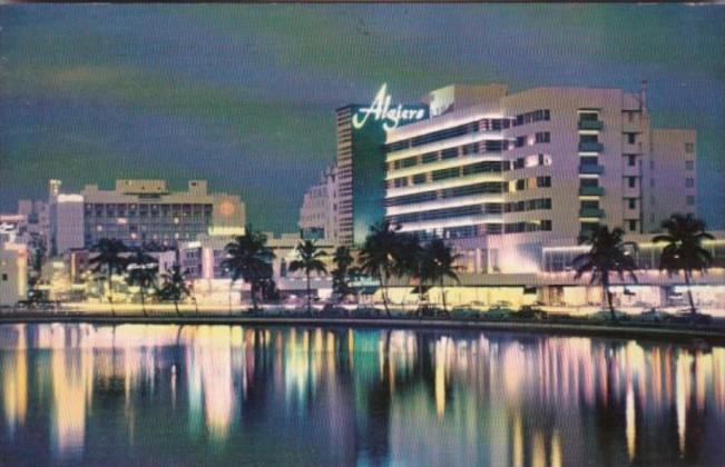 Miami Beach Skyline at Night Miami Florida Postcard 