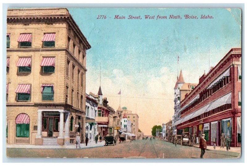 1912 View Of Main Street West From Ninth Cars Boise Idaho ID Antique Postcard