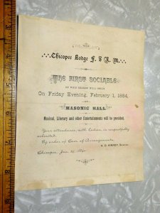 1884 Chicopee Lodge F.S.A.M. Masonic Hall, MA First Sociable Trade Card F0