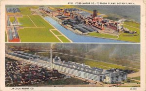 Ford Motor Co Fordson & Lincoln Plants Detroit Michigan 1940s linen postcard