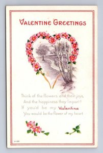 VALENTINE HOLIDAY TREE HEART FLOWERS EMBOSSED POSTCARD (c. 1910)