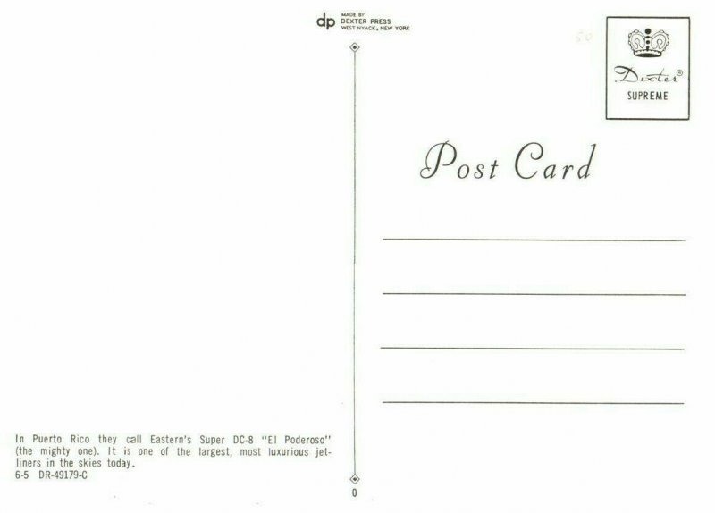 Eastern Airlines Super DC 8 El Poderoso Airplane Postcard