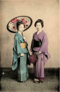 PC CPA geisha girls in kimono hand colored JAPAN (a13153)