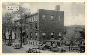 WARREN, Pennsylvania PA    YMCA & 30's~40's Cars On Street   DEXTER B&W Postcard