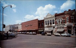 Fayetteville Arkansas AR Street Scene Visible Signs Cars 1950s-60s Postcard