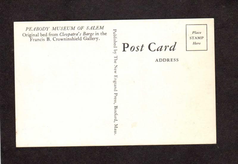 MA Peabody Museum Salem Mass Massachusetts Postcard Bed Cleopatra Barge Bedroom