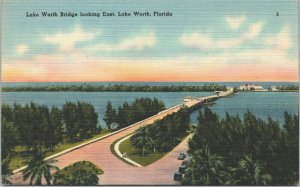 USA Lake Worth Bridge Looking East Lake Worth Florida Linen Postcard 03.47