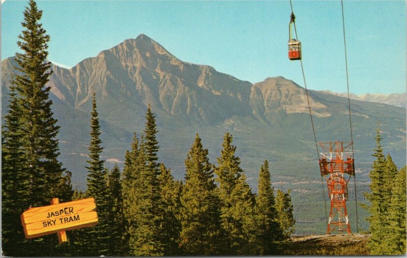 Jasper Sky Tram with Pyramid Mountain in background, Alberta Canada postcard