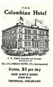 Columbian Hotel Trinidad Colorado Postcard Railway Guide Ad 1900 $3 Per Day