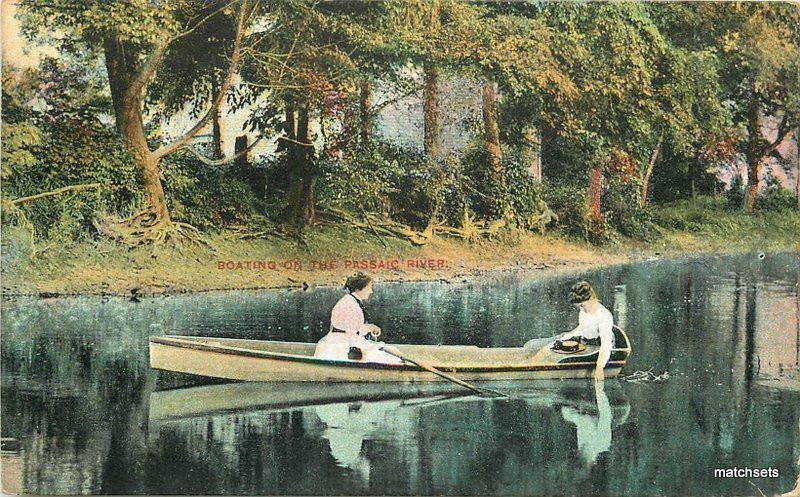 1908 Boating Passaic River New Jersey Canoe Temme postcard 9648