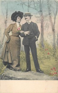 Set of 6 old postcards romantic lovers romance couple love idyll gallantry 1905