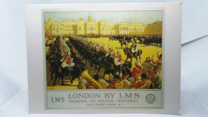 London by LMS Trooping The Colour Vtg Railway Advertising Postcard Chris Clark