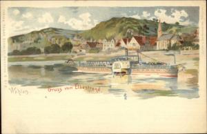 Gruss vom Aus Elbestrand WEHLEN Postcard c1900 - Steamer Boat