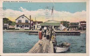 Patchogue NY, Long Island, LI, Bathing Pavilion 1929, Boat at Dock