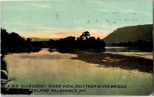 Allegheny River View East River Bridge Island Salamanca NY c1915 Postcard B42