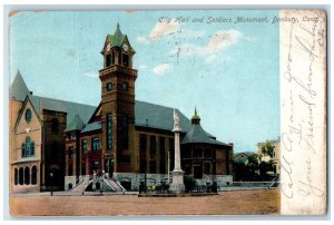 1909 City Hall and Soldiers Monument Danbury Connecticut CT Antique Postcard 