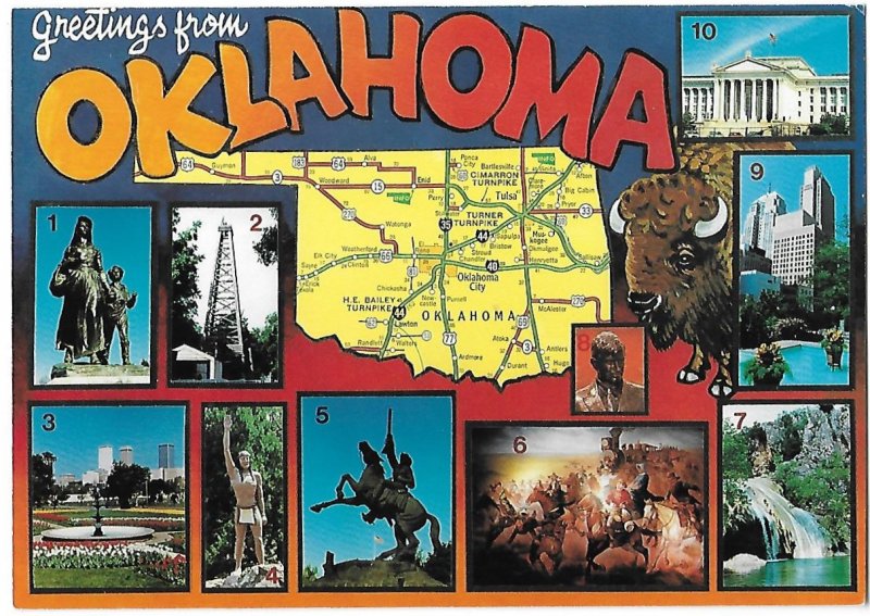 Greetings From Oklahoma Split View Map Card  4 by 6 Size