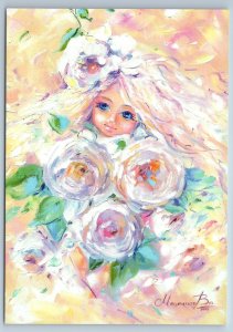 FANTASY LITTLE GIRL Daughters is a Flowers Tender Love New Unposted Postcard