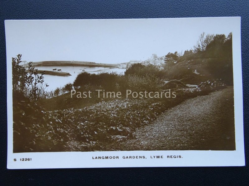 Dorset LYME REGIS Langmoor Gardens & The Cobb Old RP Postcard by Kingsway S12261