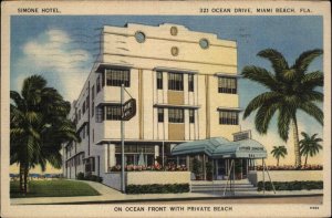 Miami Beach Florida FL Simone Hotel c1930s-40s Linen Postcard