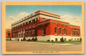 Lewiston Maine Linen Postcard The Post Office Exterior Side View 