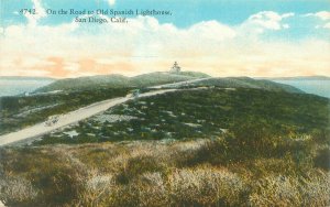 San Diego CA On the Road to Old Spanish Lighthouse Litho Postcard