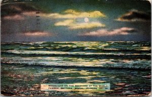 Moonlight on the Seashore at the World Famous Daytona Beach FL Postcard PC14