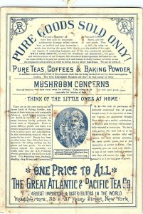 1880s ATLANTIC & PACIFIC A&P TEA CO NEW YORK FORTUNE TELLER TRADE CARD 40-174