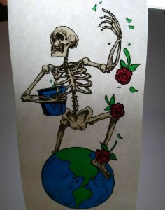 Grateful Dead Car Window Decal 1980s Skeleton Sprinkles Roses Over World Globe