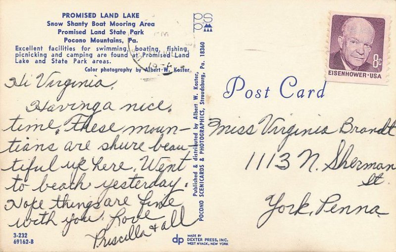 Sailboat on Promised Land Lake State Park in the Pennsylvania Poconos - pm 1974