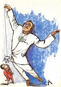 Occupation, Dentist Post Card Man Pulling a Tooth Comic Writing on Back