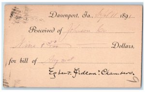 1891 Egbert - Fideau Chambers Davenport Iowa IA Antique Posted Postal Card