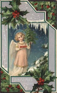 Christmas Little Girl Angel with Book Bible c1910 Vintage Postcard
