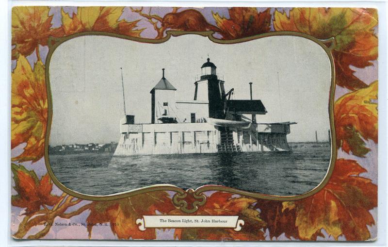 Beacon Lighthouse St John New Brunswick 1910c Canada postcard