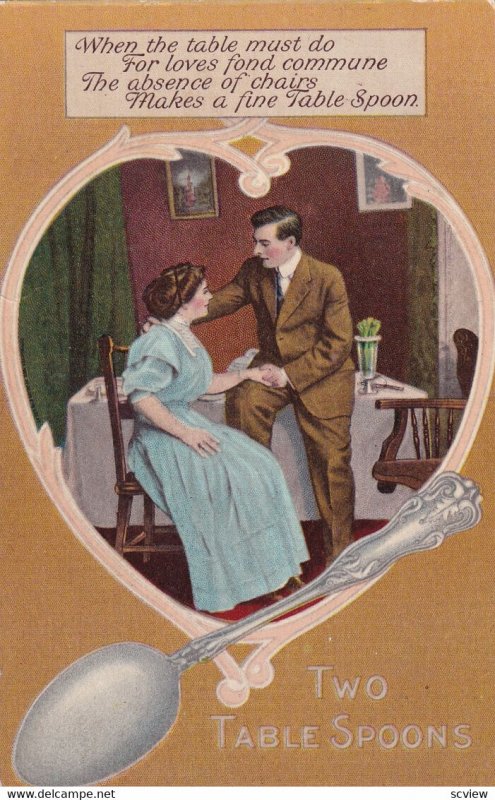 TWO TABLE SPOONS, 1900-10s; Couple Spooning in the Diing Room, Poem